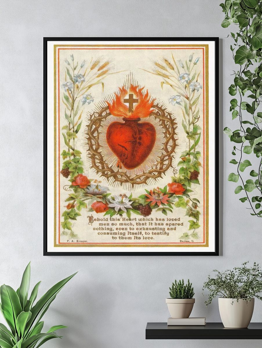 Sacred Heart holy card, vintage. — room view 4