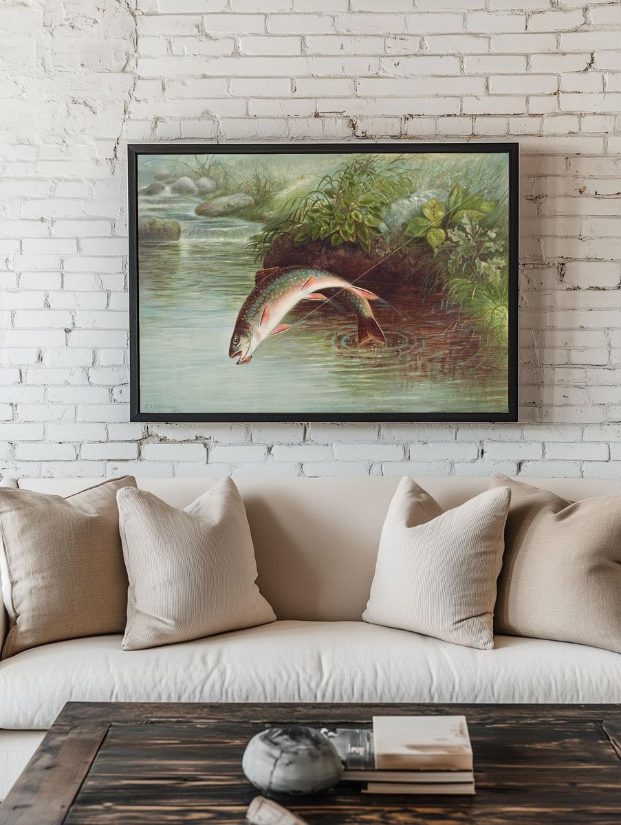 Leaping Brook Trout chromolithograph (1874). — room view 1