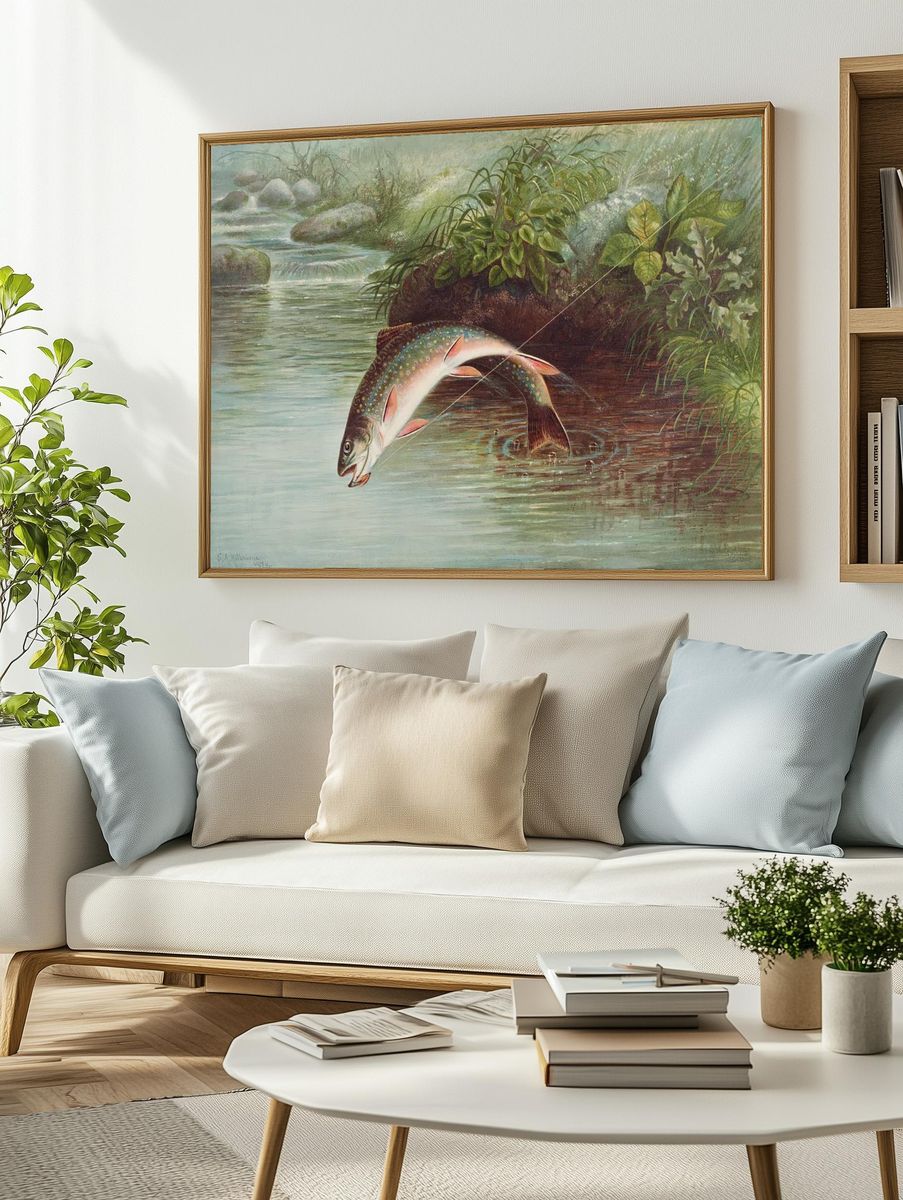 Leaping Brook Trout chromolithograph (1874). — room view 2
