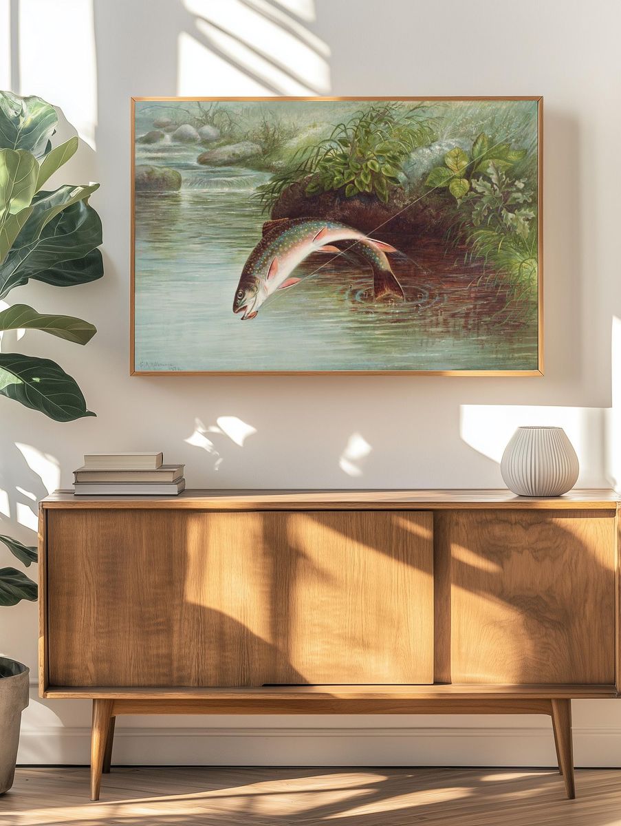 Leaping Brook Trout chromolithograph (1874). — room view 3
