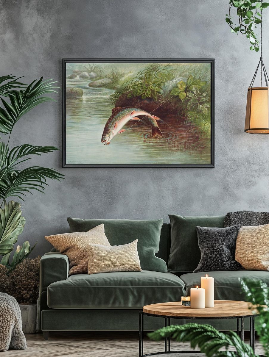 Leaping Brook Trout chromolithograph (1874). — room view 4