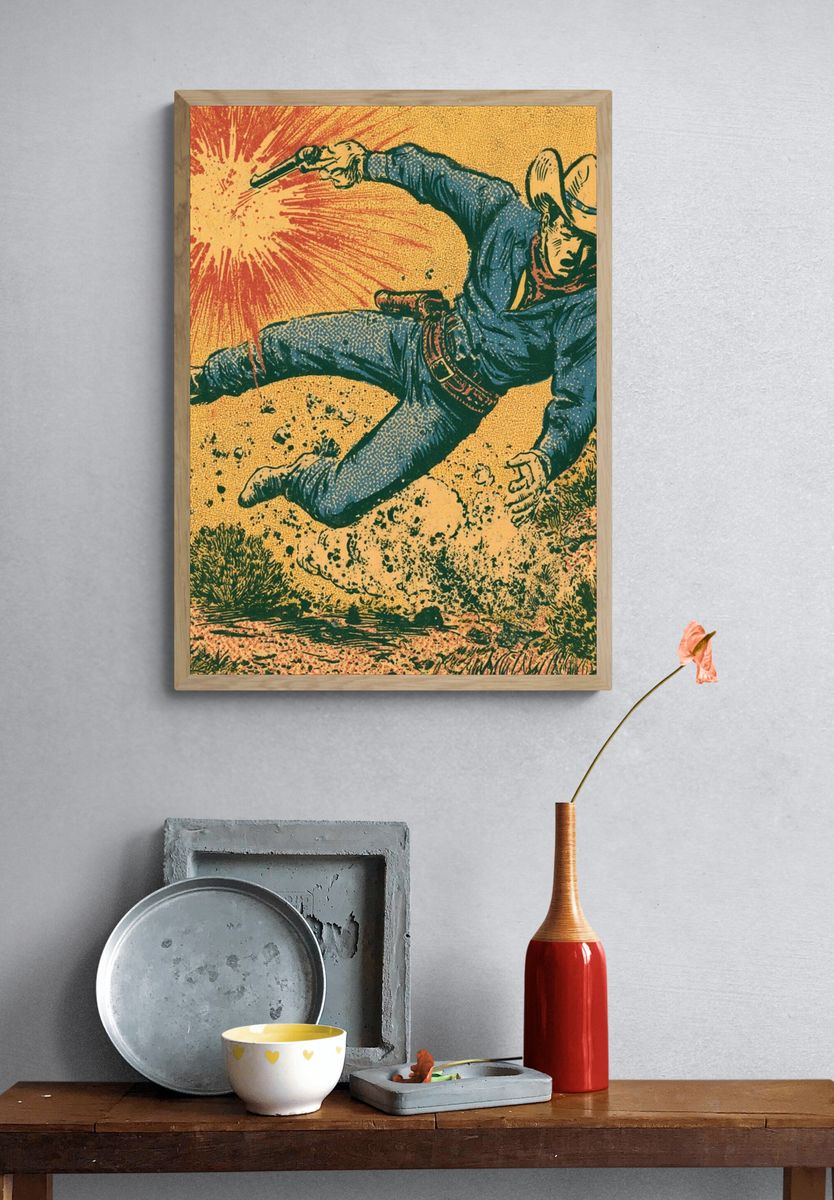 Cowboy Gunfight Vintage Poster. — room view 3
