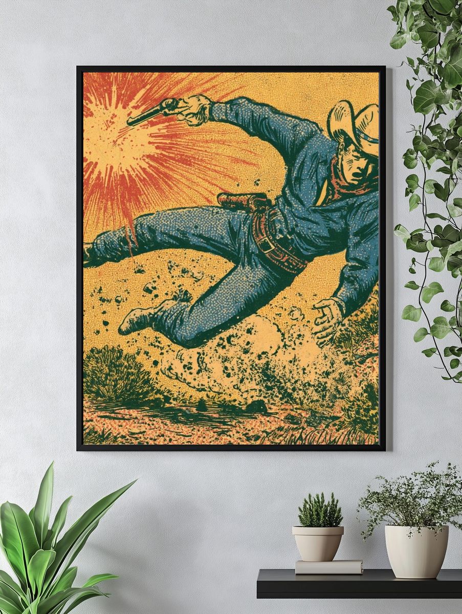 Cowboy Gunfight Vintage Poster. — room view 4