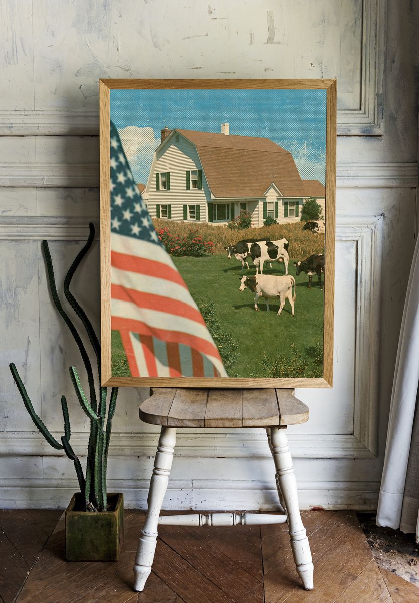 American Farmhouse Cows Vintage Poster. — room view 1