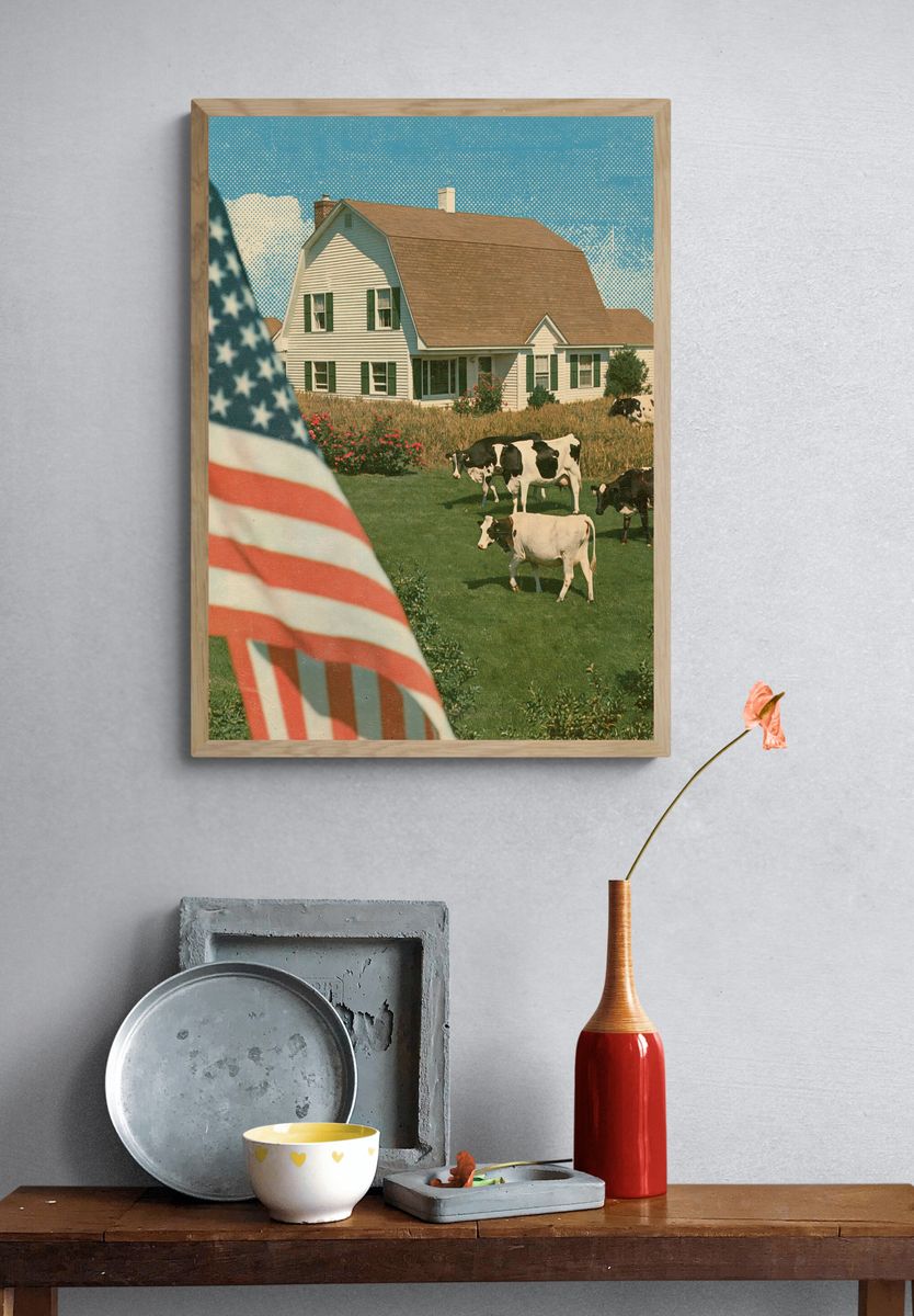 American Farmhouse Cows Vintage Poster. — room view 3