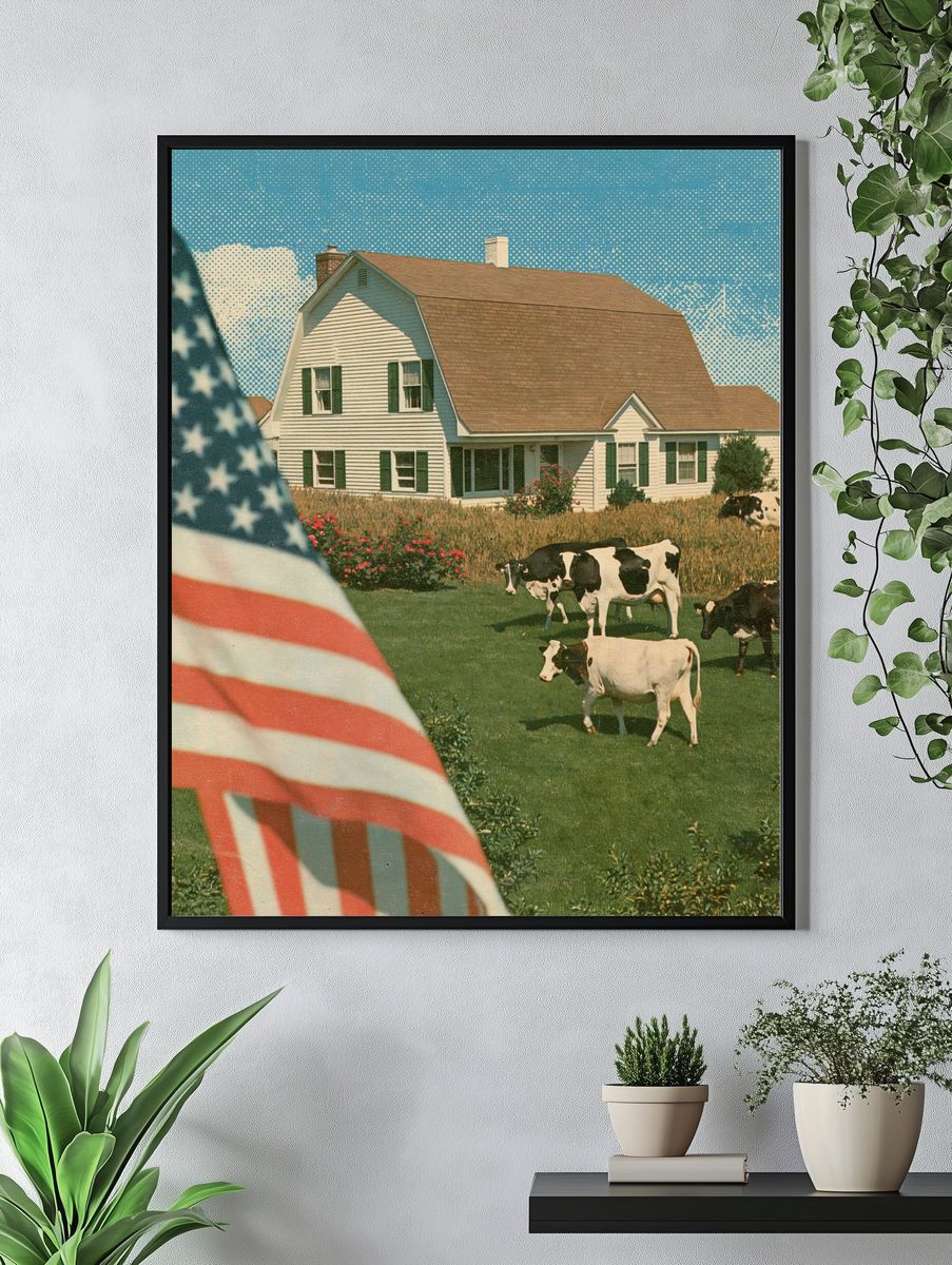 American Farmhouse Cows Vintage Poster. — room view 4