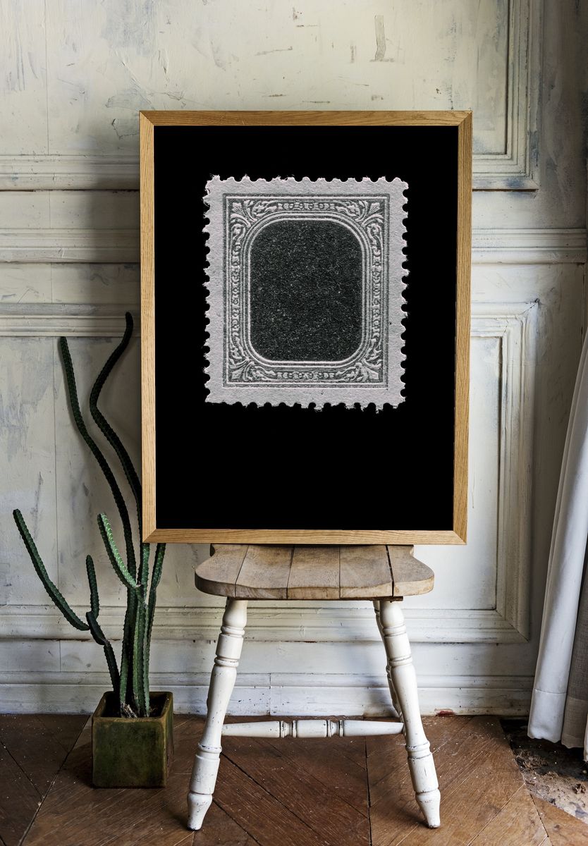 Ornate Stamp Frame Black-White Print. — room view 1