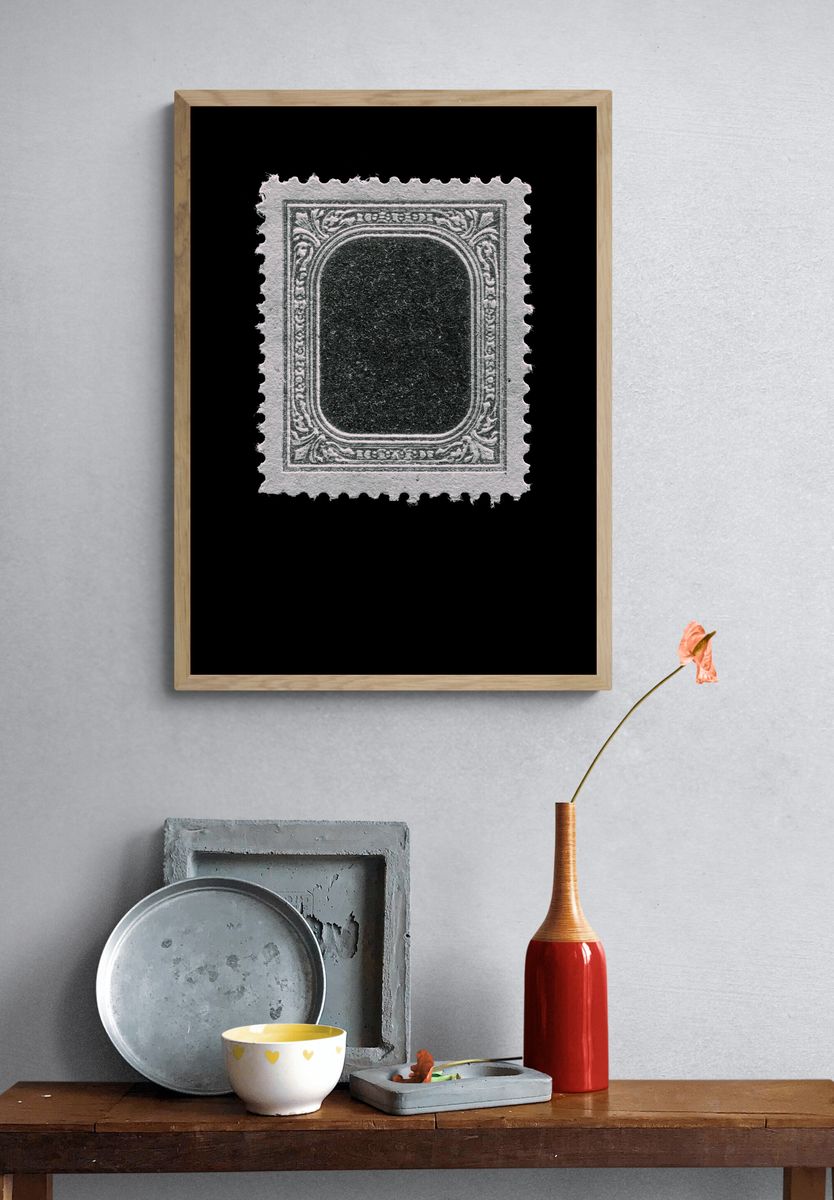 Ornate Stamp Frame Black-White Print. — room view 3