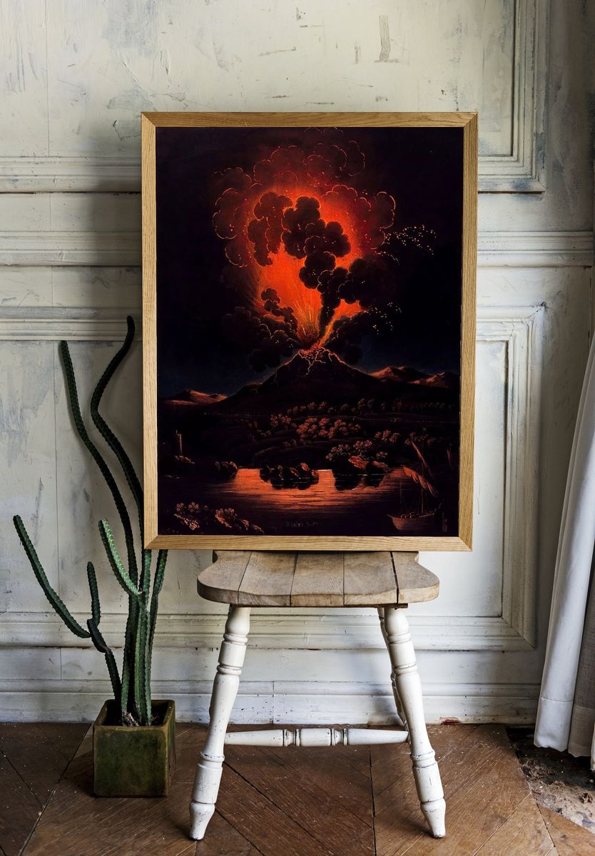 Eruption Mount Etna night; people. room preview