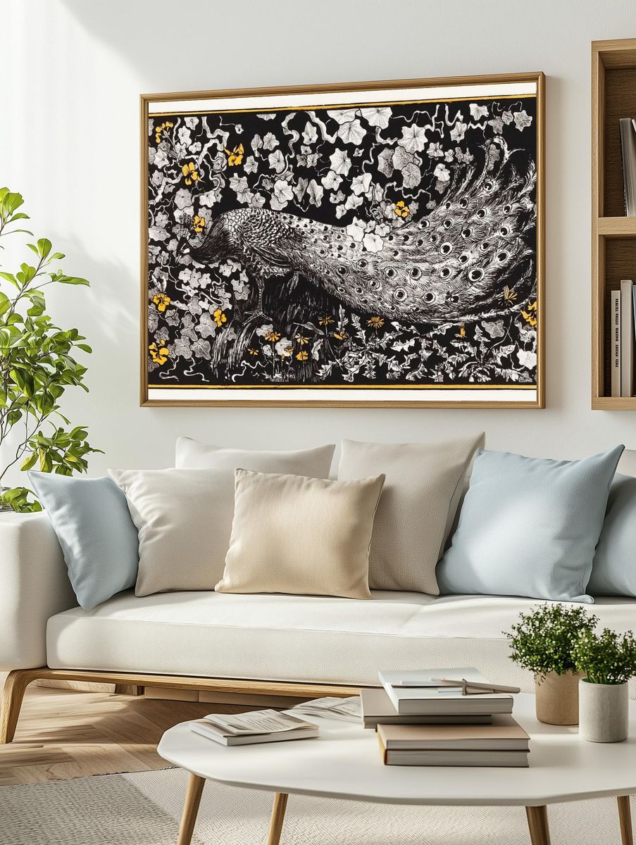 Peacock and Ivy — Vintage Print. — room view 2