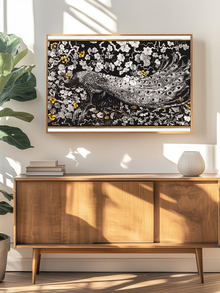 Peacock and Ivy — Vintage Print. — room view 3