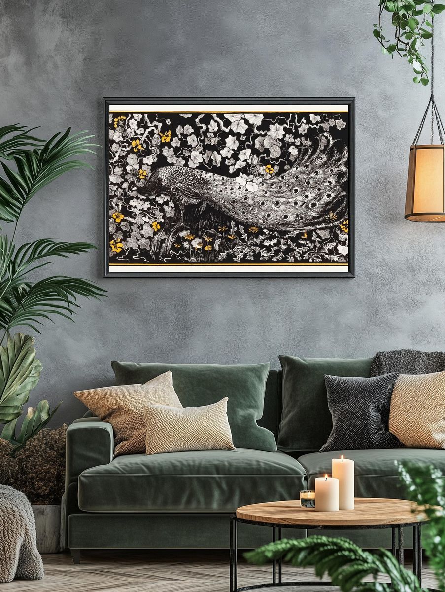 Peacock and Ivy — Vintage Print. — room view 4