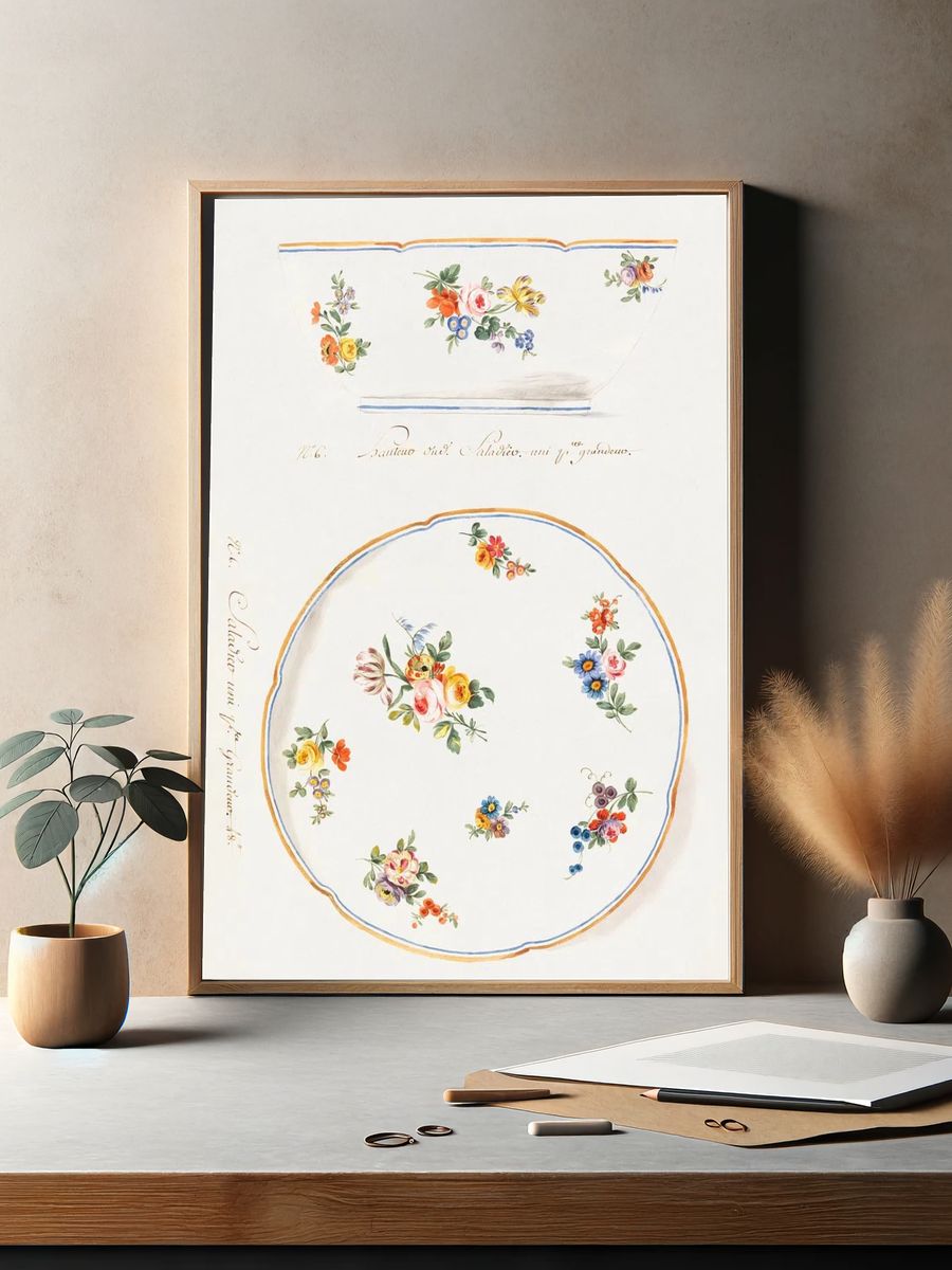 Floral Porcelain Design — Vintage Print. — room view 2