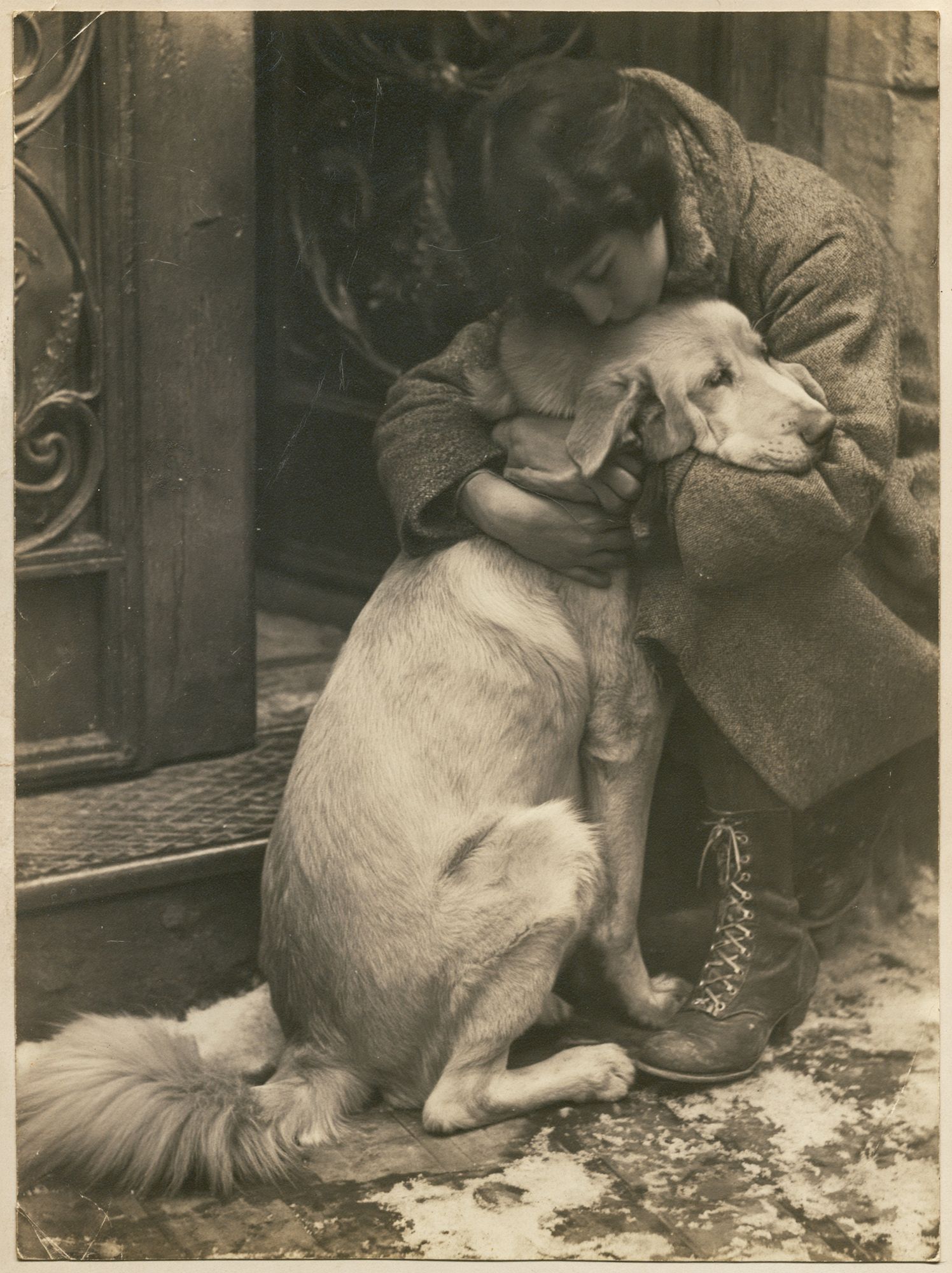 Girl Hugging Dog Vintage Photo Print. poster — vintage art