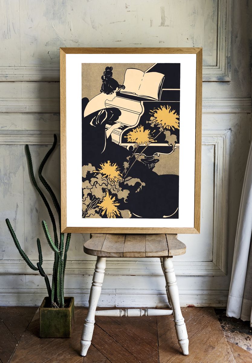 Woman Playing Piano — Vintage Print room preview