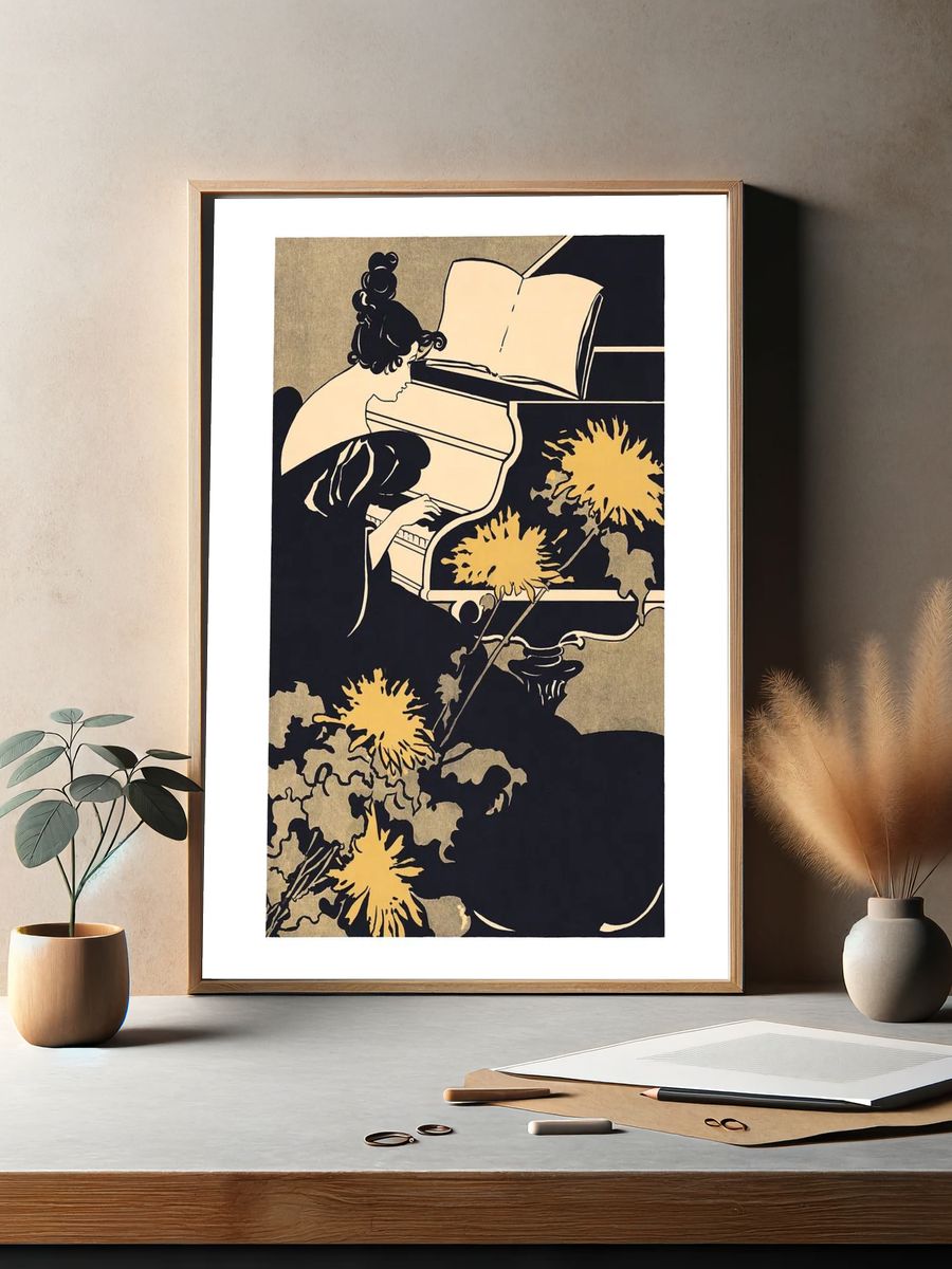 Woman Playing Piano — Vintage Print. — room view 2