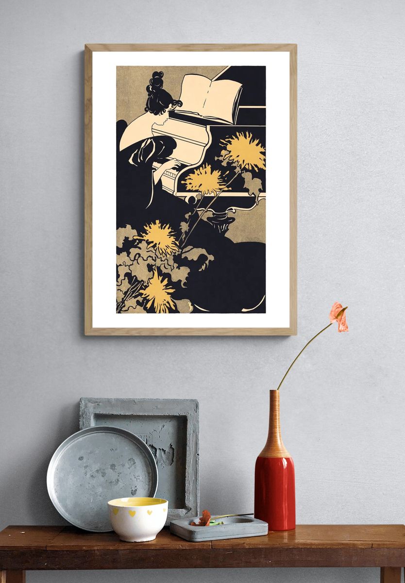 Woman Playing Piano — Vintage Print. — room view 3