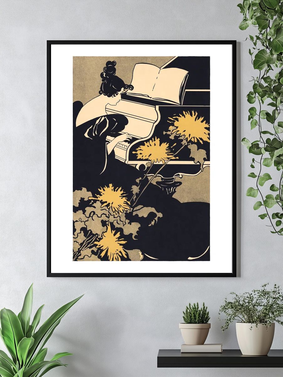 Woman Playing Piano — Vintage Print. — room view 4