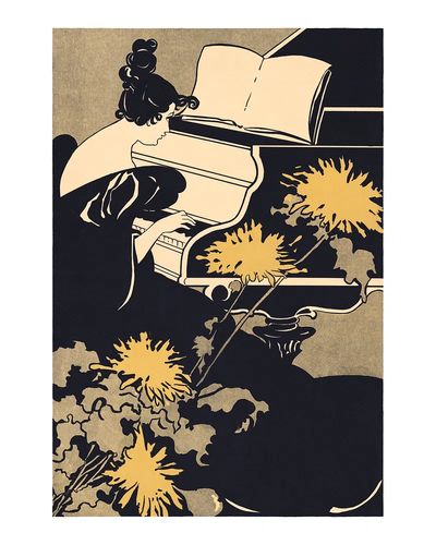 Woman Playing Piano — Vintage Print