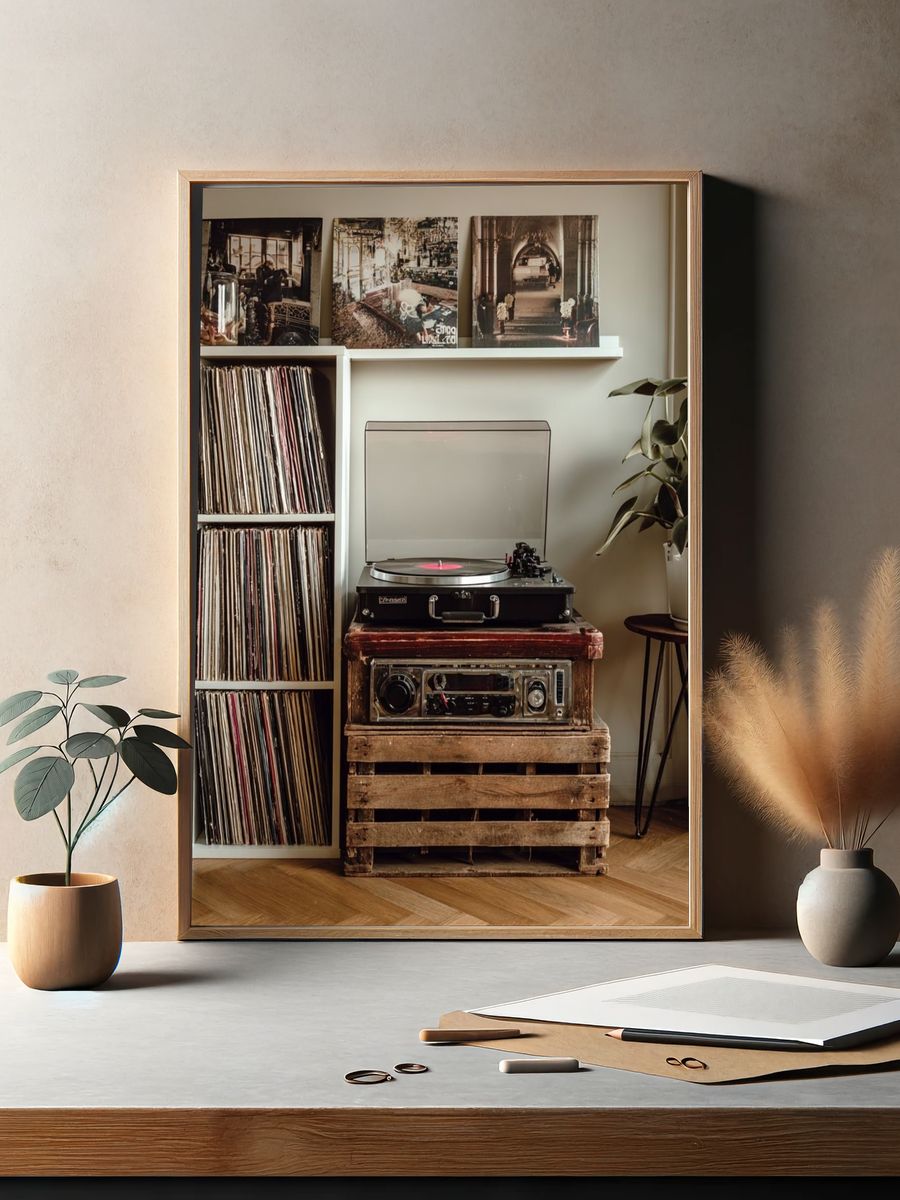 Vintage Record Player — Retro Print. — room view 2