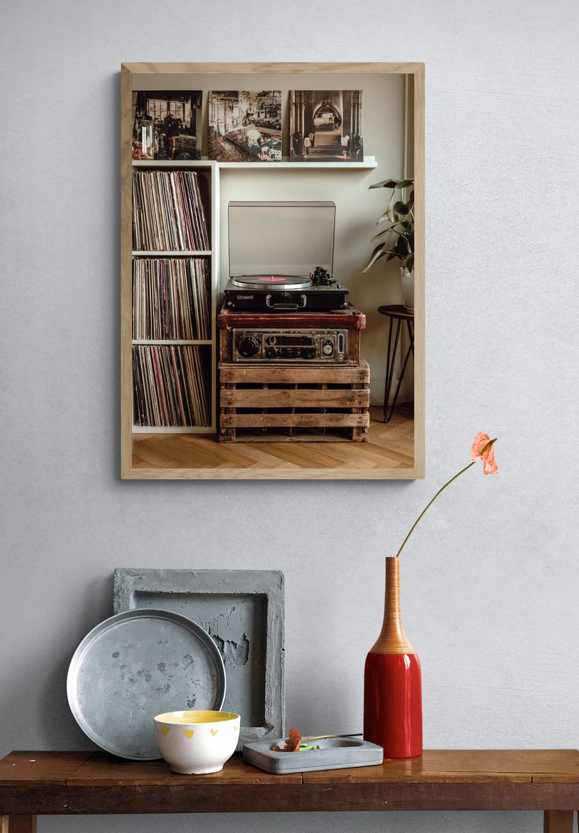 Vintage Record Player — Retro Print. — room view 3