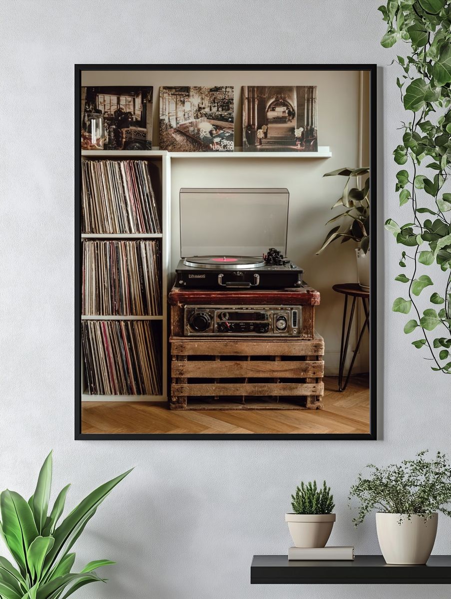 Vintage Record Player — Retro Print. — room view 4