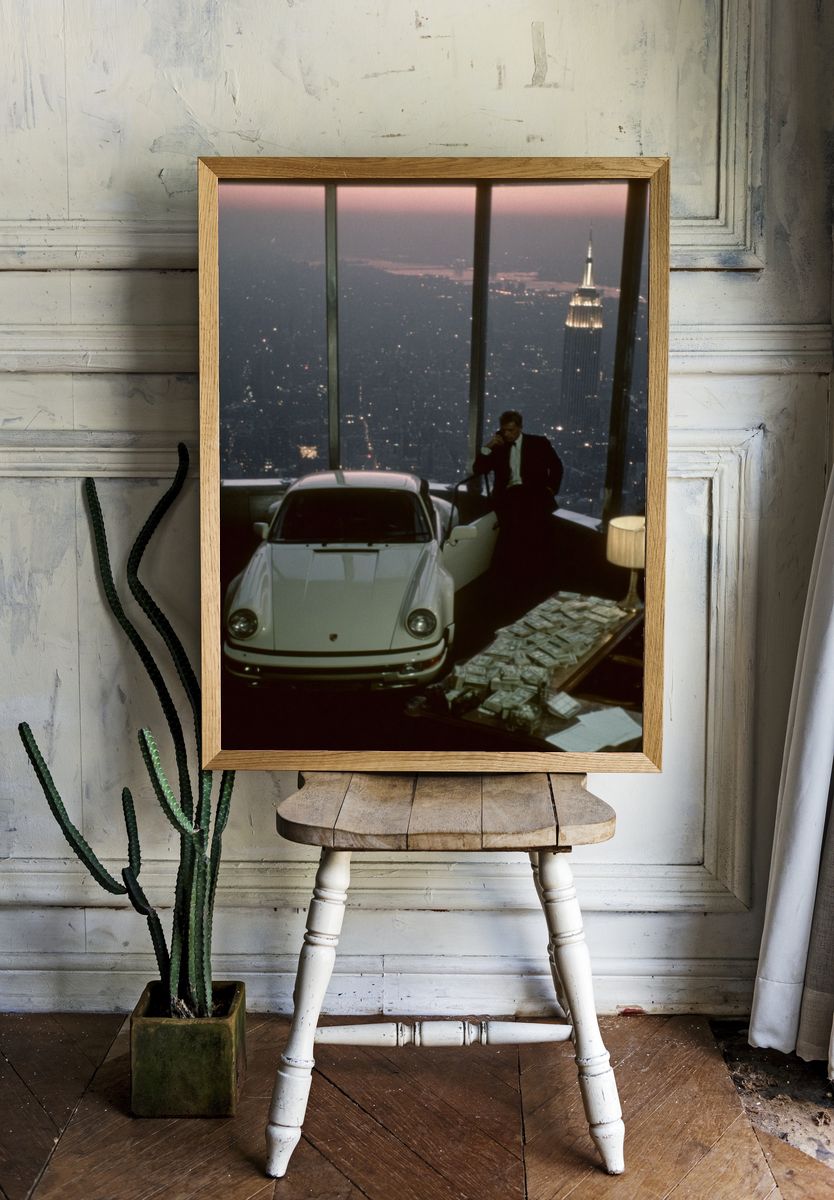 Porsche and City View — Vintage Print room preview