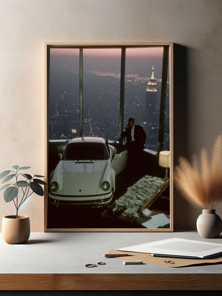 Porsche and City View — Vintage Print. — room view 2