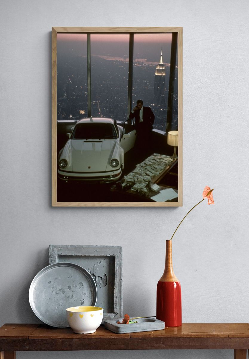 Porsche and City View — Vintage Print. — room view 3