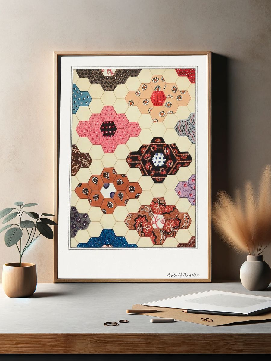 Hexagonal Quilt Pattern — Vintage Print. — room view 2