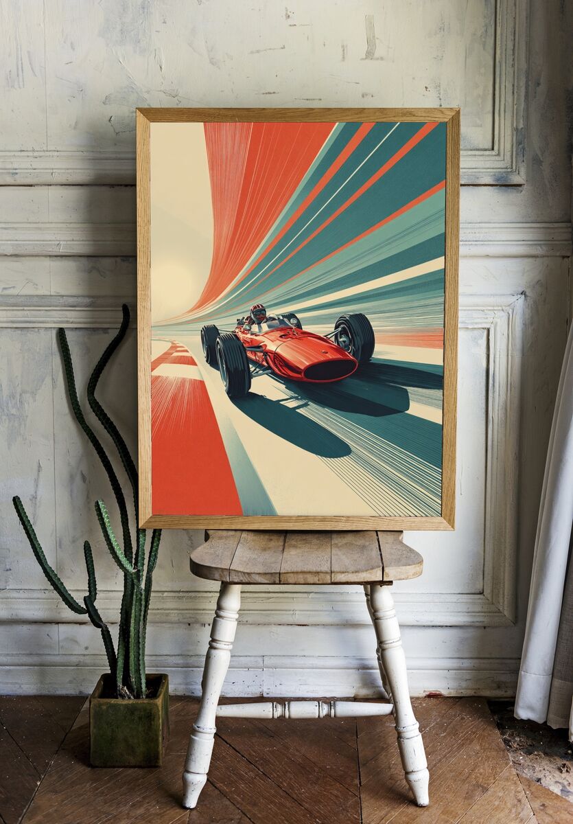 Vintage Racing Car — Retro Print room preview