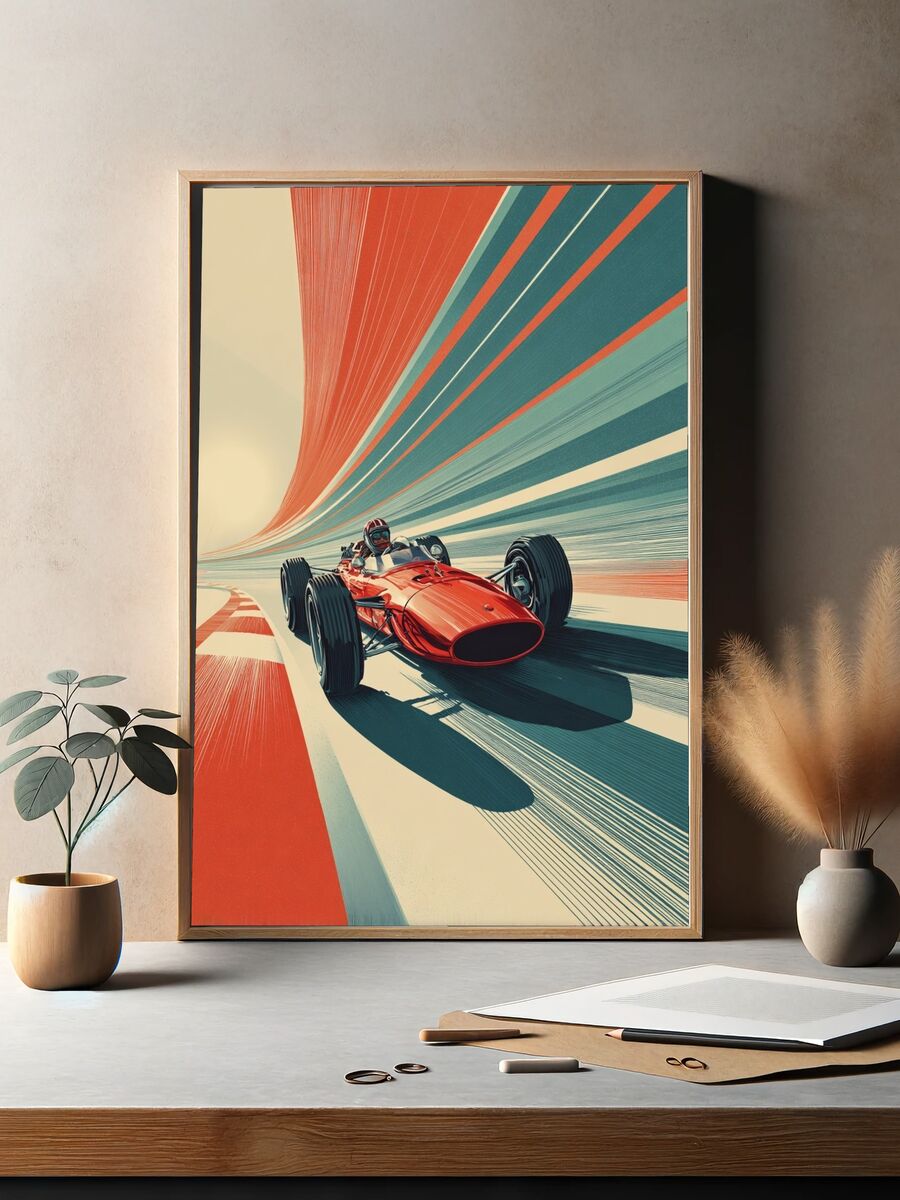 Vintage Racing Car — Retro Print. — room view 2
