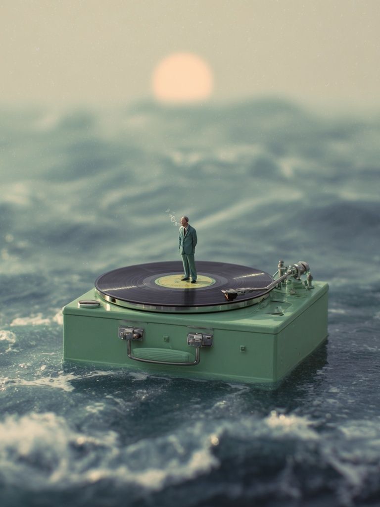Surreal Vinyl Ocean Scene — Art Print. poster — fine-art art