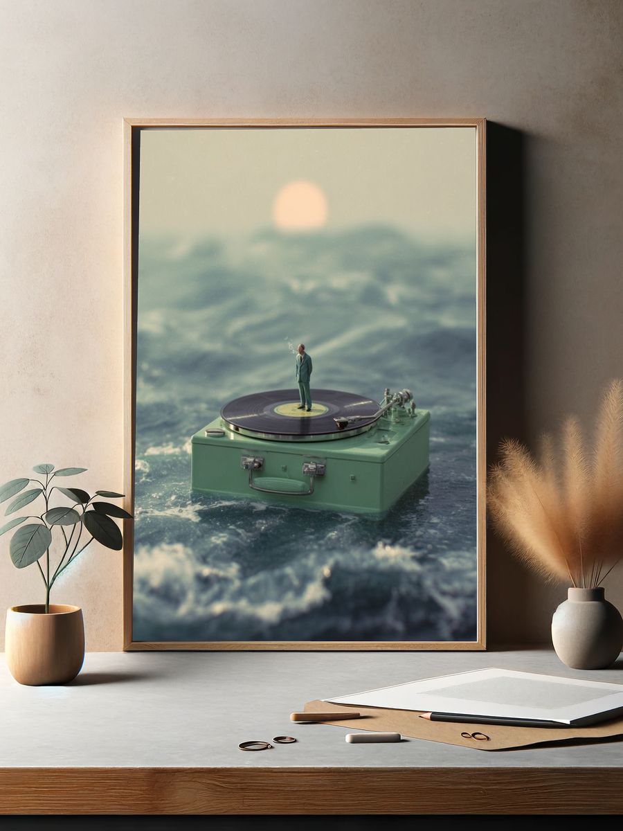 Surreal Vinyl Ocean Scene — Art Print. — room view 2