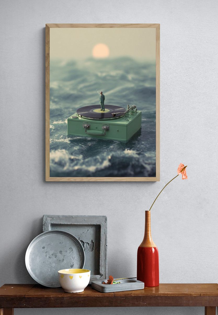 Surreal Vinyl Ocean Scene — Art Print. — room view 3