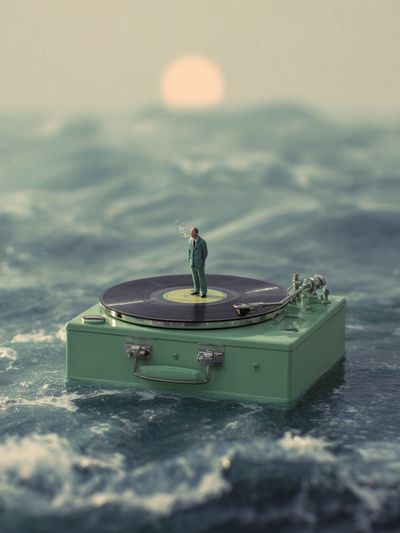 Surreal Vinyl Ocean Scene — Art Print. poster