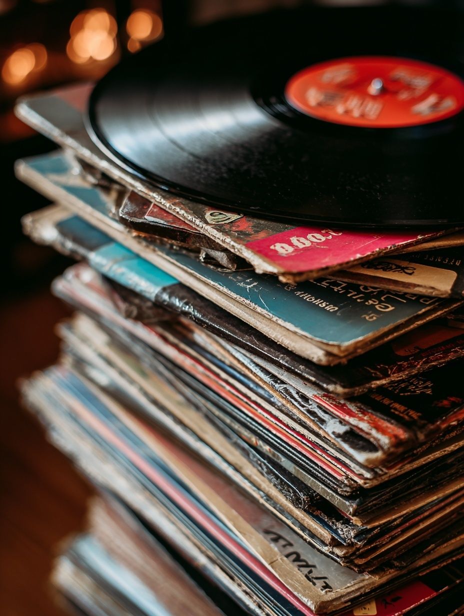 Vinyl Records Stack — Vintage Print. poster — vintage art