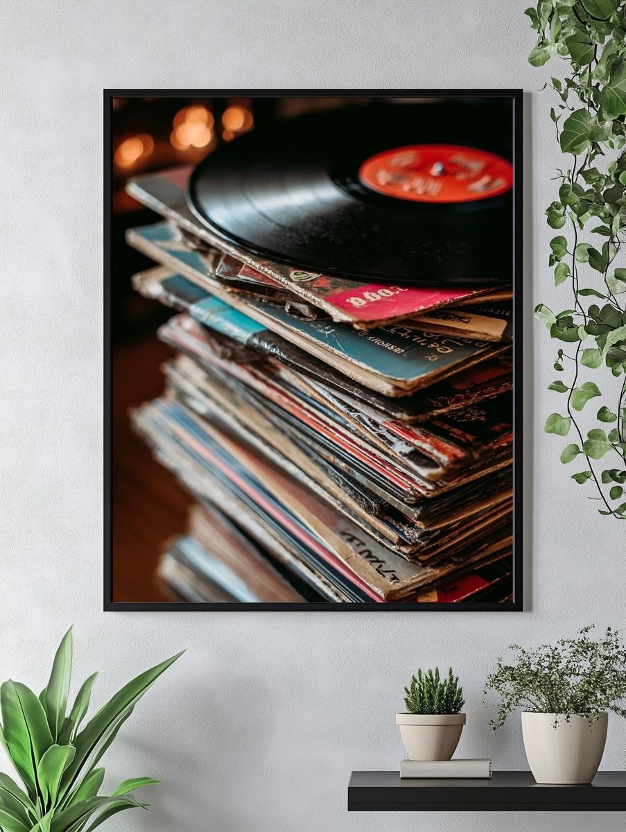 Vinyl Records Stack — Vintage Print. — room view 4