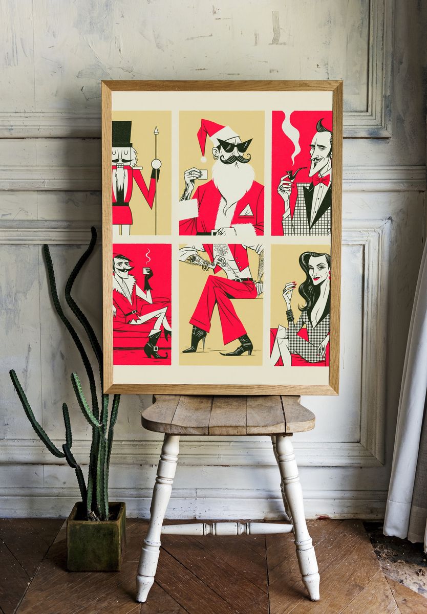 Retro Christmas Characters Print. room preview