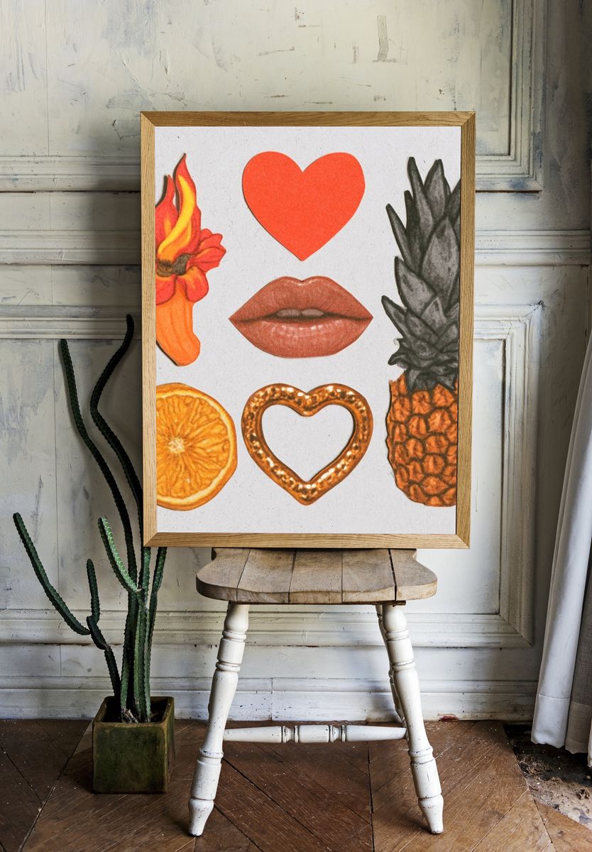 Retro Fruit and Heart Collage Poster. room preview