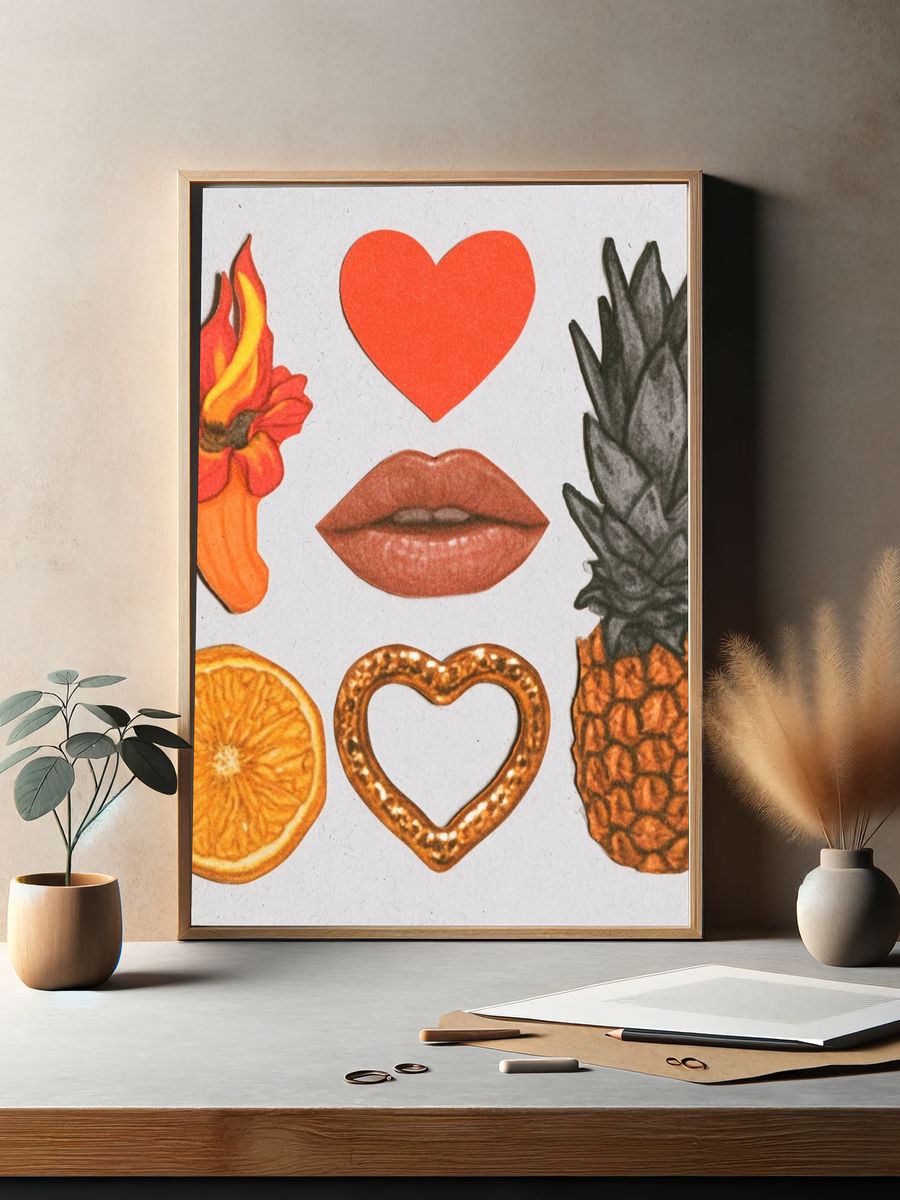Retro Fruit and Heart Collage Poster. — room view 2