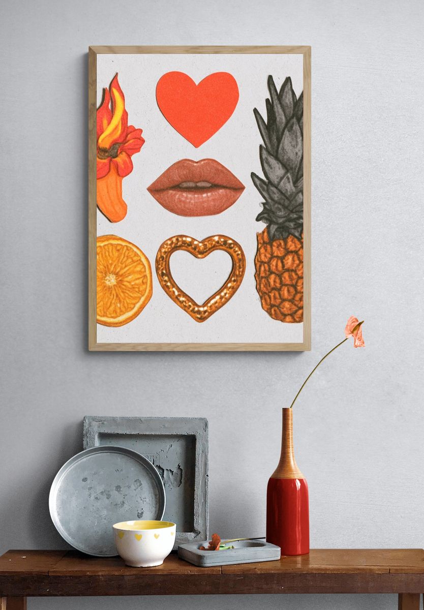 Retro Fruit and Heart Collage Poster. — room view 3
