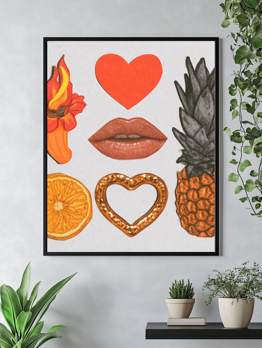 Retro Fruit and Heart Collage Poster. — room view 4