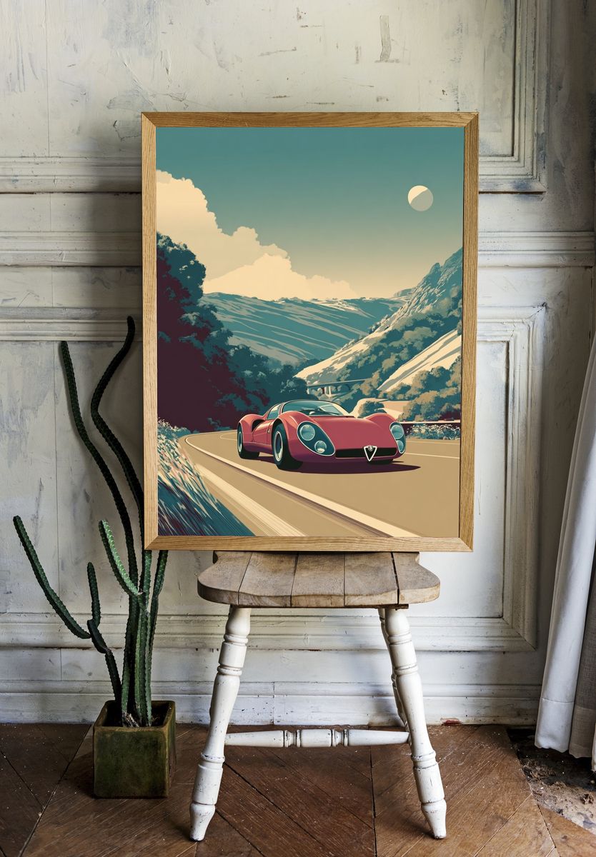 Alpine Roadster Vintage Print. room preview
