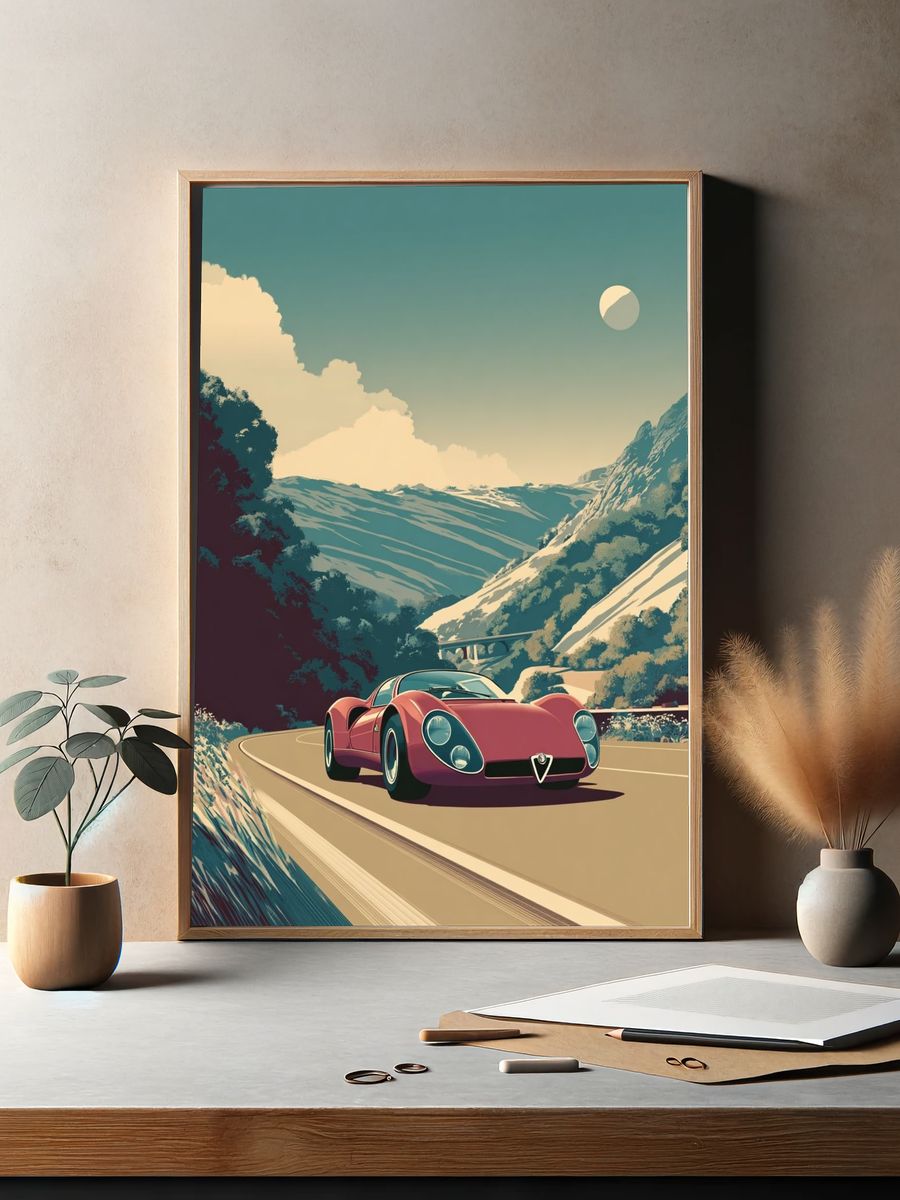 Alpine Roadster Vintage Print. — room view 2