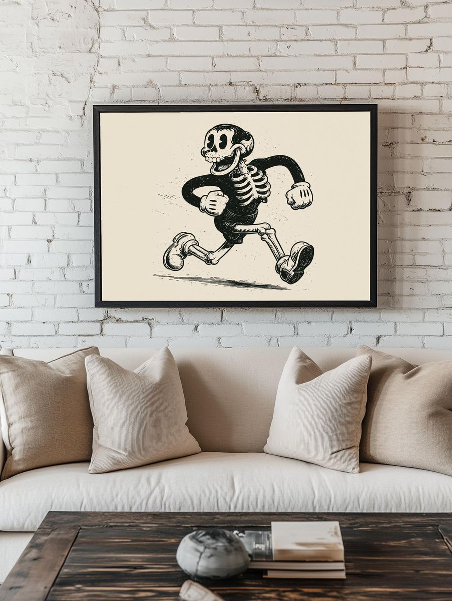 Running Skeleton Vintage Print. room preview