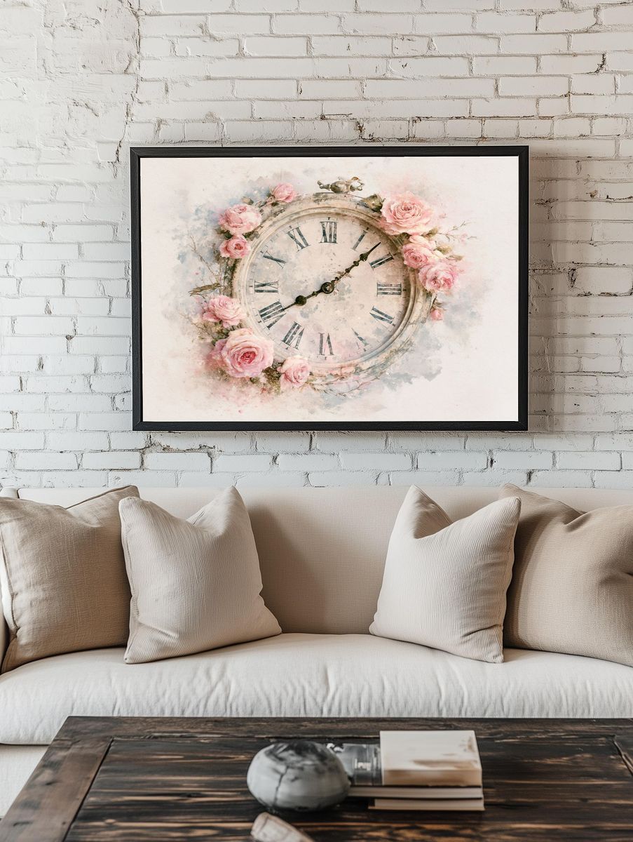 Vintage Rose Clock Poster. — room view 1