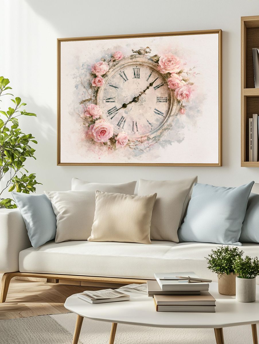 Vintage Rose Clock Poster. — room view 2