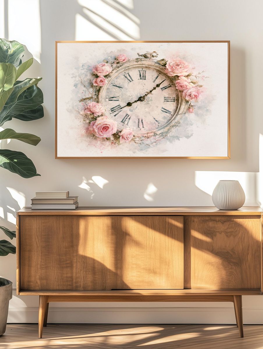 Vintage Rose Clock Poster. — room view 3