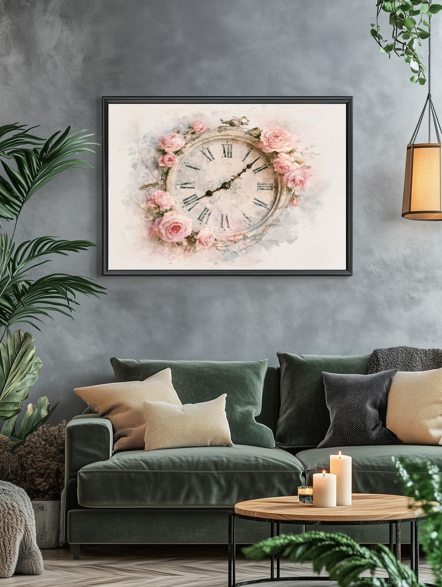 Vintage Rose Clock Poster. — room view 4